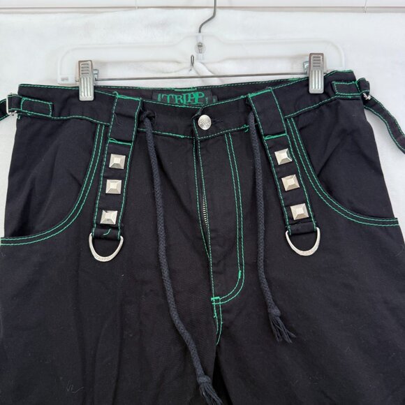 Tripp NYC Cargo Pants Mens S 32x30 Black Baggy Goth Rave Convertible Metal Stud - Picture 8 of 13
